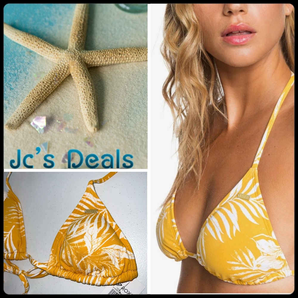 🔥 ROXY Womens Printed Beach Classics Tiki Triangle Bikini Top MINERAL YELLOW